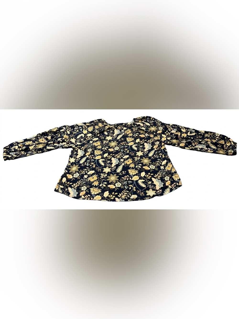 Wonderly Navy Floral Button-Front Blouse with Yellow & Cream Flowers